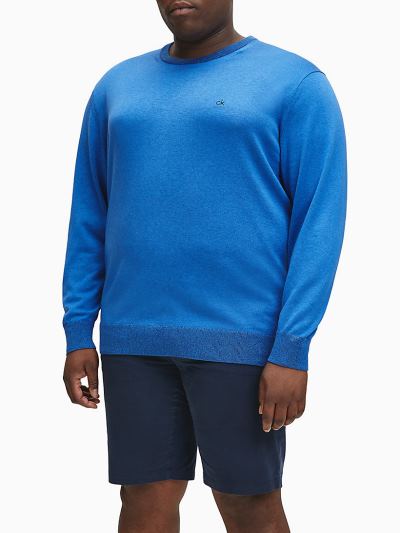Calvin Klein Ruhák HU584937 | Calvin Klein Plus Size Organic Cotton Silk Férfi Pulóver Kék
